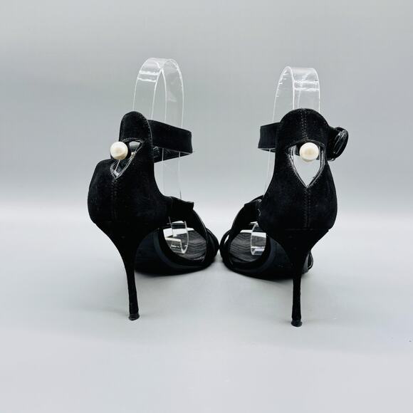 Nicholas Kirkwood Sandals Womens 5.5 Black Suede Heel Ankle Strappy Dress Pearl - Picture 7 of 12